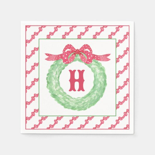 Rotpolka-Dot-Bow-Monogramm-Kränz Serviette (Vorderseite)