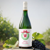 Rotpolka-Dot-Bow-Monogramm-Kränz Weinetikett