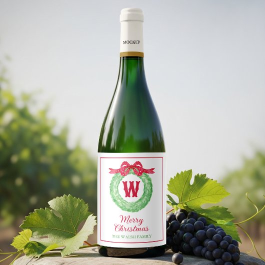 Rotpolka-Dot-Bow-Monogramm-Kränz Weinetikett