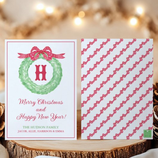 Rotpolka-Dot-Bow-Monogramm-Party Feiertagskarte