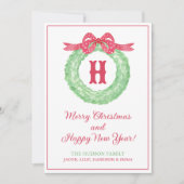 Rotpolka-Dot-Bow-Monogramm-Party Feiertagskarte (Vorderseite)