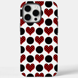 Rotpolka-Dot-Herz und schwarzes Kreislaufmuster iPhone 16 Pro Max Hülle