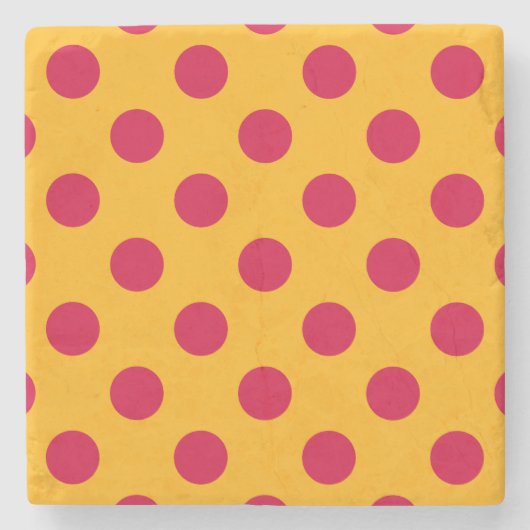 Rotpolka-Punkte auf Gelb Steinuntersetzer (Vorderseite)