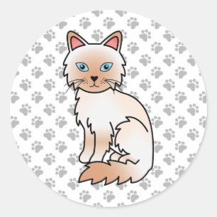 Rotpunkt Birma / Ragdoll Süße Katze & Pfoten Runder Aufkleber