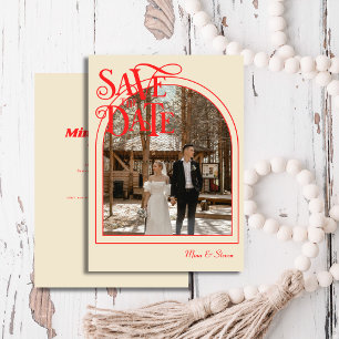 RotRetro Vintage Arche Typografie Foto Hochzeit Save The Date