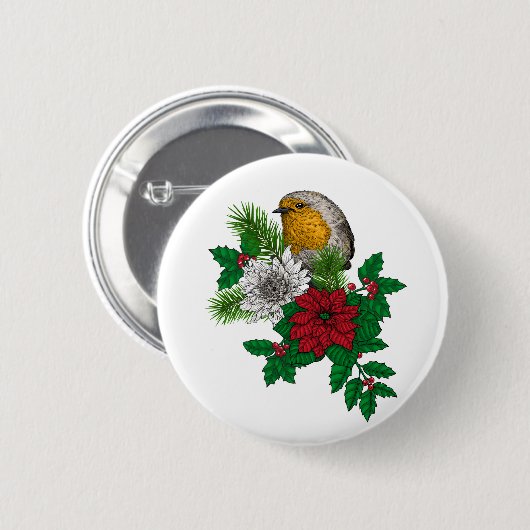 Rotrobin auf Christhmas Dekoration Button (Vorne & Hinten)