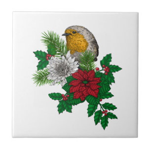 Rotrobin auf Christhmas Dekoration Fliese