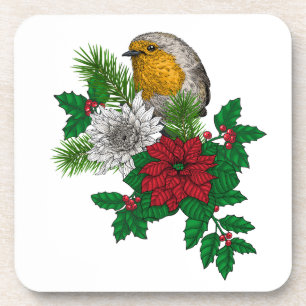 Rotrobin auf Christhmas Dekoration Getränkeuntersetzer