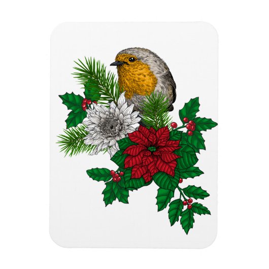 Rotrobin auf Christhmas Dekoration Magnet (Vertikal)