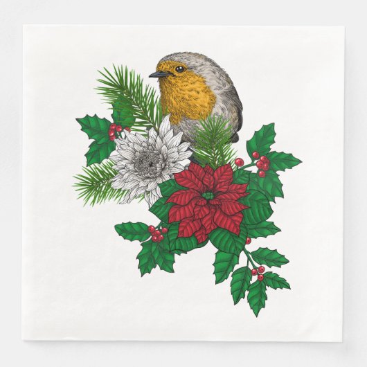 Rotrobin auf Christhmas Dekoration Serviette (Vorderseite)