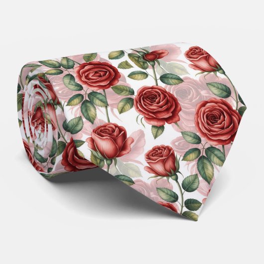 Rotromantische Rose Muster Krawatte (Gerollt)
