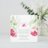 Rotrosa Eukalyptus-Urofarbenhochzeit Einladung (Stehend Vorderseite)