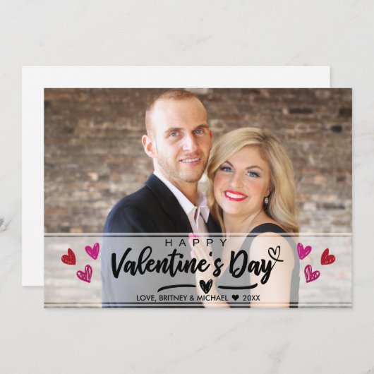 Rotrosa Schokolade Herzchen Valentinstag Fotokarte (Vorne/Hinten)