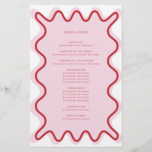 Rotrosa Vibrannte Wavy Border Zeremony Program (Rückseite)