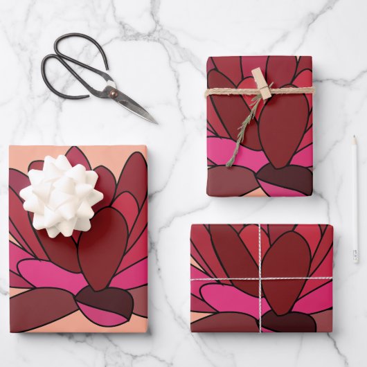 Rotrosa Wasserlilie Geschenkpapier Set (Vorderseite)