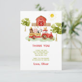 Rotschlepper-Nutztiere Geburtstag vielen Dank Karte (Stehend Vorderseite)