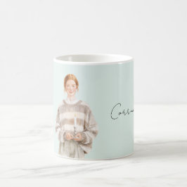 Rotschopf-Frau Pullover Kerze Kaffeetasse