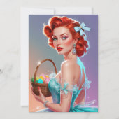 Rotschopf-Pin-Up-Oster-Eierkorb Feiertagskarte (Vorderseite)