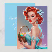 Rotschopf-Pin-Up-Oster-Eierkorb Feiertagskarte (Vorne/Hinten)