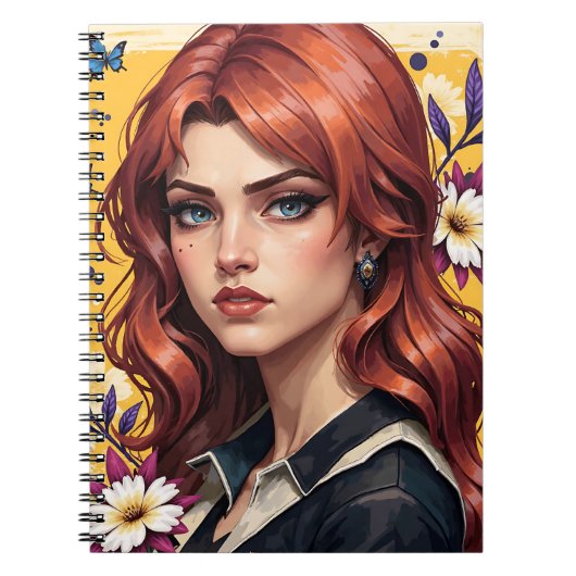 Rotschopf-Porträt Floral 🌸✨ Notizblock (Vorderseite)