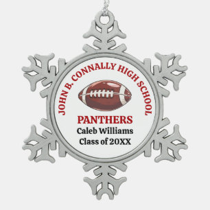 Rotschul-Footballspieler personalisiert Schneeflocken Zinn-Ornament