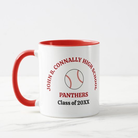Rotschulbaseballspieler personalisiert tasse (Links)