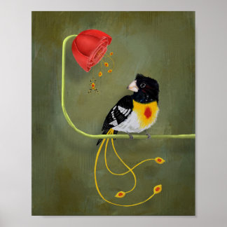 Rotschwanz Gelber Brustvogel mit Bananenspinne Poster