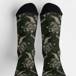 Rotschwänze in den Chrysanthemen in Grün und Weiß Socken