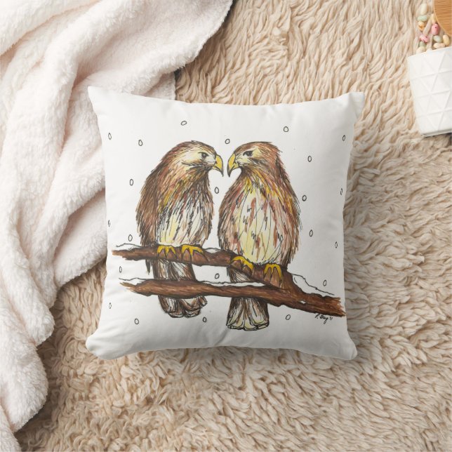 Rotschwanzhawk Birds Lovebird Watching Snow Kissen (Decke)