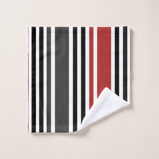 Rotschwarz Graues Muster für vertikale Streifen Badhandtuch Set (Waschlappen)