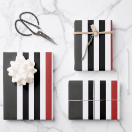Rotschwarz Graues Muster für vertikale Streifen Geschenkpapier Set