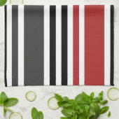 Rotschwarz Graues Muster für vertikale Streifen Geschirrtuch (Gefaltet)