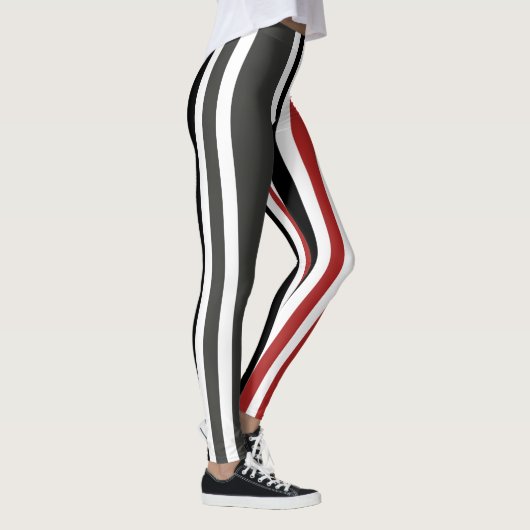 Rotschwarz Graues Muster für vertikale Streifen Leggings (Rechts)