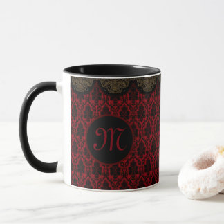 Rotschwarzer Damast mit Goldrand Tasse
