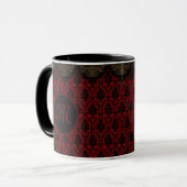 Rotschwarzer Damast mit Goldrand Tasse (Vorderseite Links)