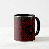 Rotschwarzer Damast mit Goldrand Tasse (VorderseiteRechts)