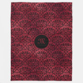 Rotschwarzer Damast mit Monogramm Fleecedecke (Vorderseite)