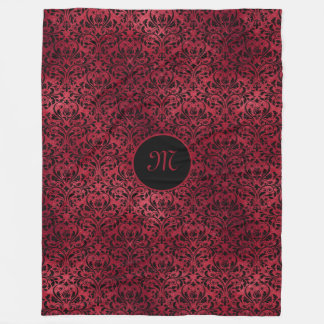 Rotschwarzer Damast mit Monogramm Fleecedecke
