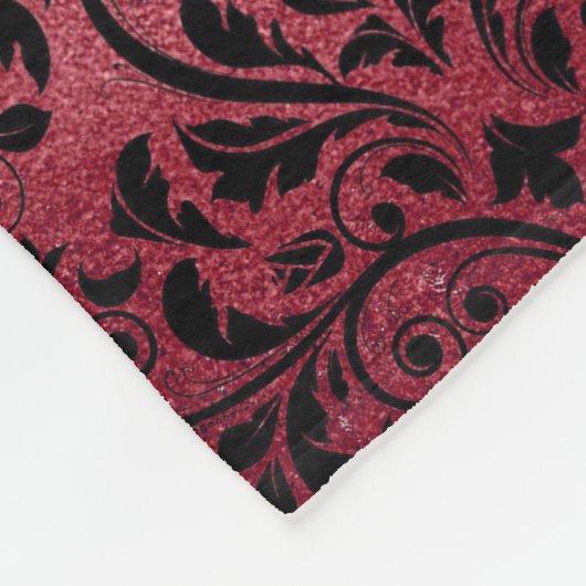 Rotschwarzer Damast mit Monogramm Fleecedecke (Ecke)