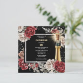 Rotschwarzer Rose Blumenschaumwein jedes Alters Pa Einladung (Stehend Vorderseite)