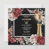 Rotschwarzer Rose Blumenschaumwein jedes Alters Pa Einladung (Vorderseite)