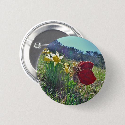 Rotschwingfee und Narzissen Button (Vorne & Hinten)