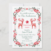 Rotskandinavisches Rentier Weihnachtsfest-Party Einladung (Vorderseite)