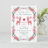 Rotskandinavisches Rentier Weihnachtsfest-Party Einladung (Stehend Vorderseite)