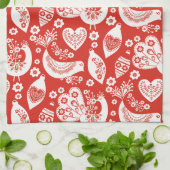 Rotskandinavisches Weihnachtsmuster mit Vögeln Geschirrtuch (Gefaltet)