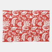 Rotskandinavisches Weihnachtsmuster mit Vögeln Geschirrtuch (Horizontal)