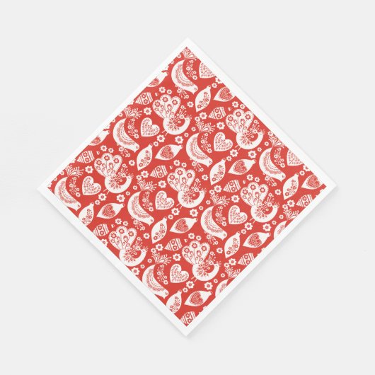 Rotskandinavisches Weihnachtsmuster mit Vögeln Serviette (Ecke)