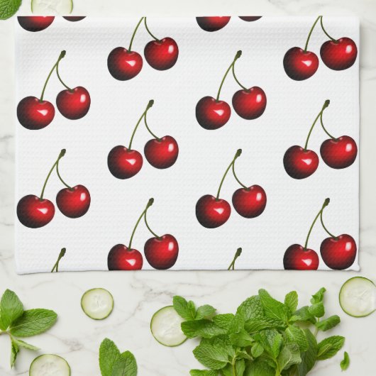 Rotsüße, frische Kirschen Geschirrtuch (Gefaltet)