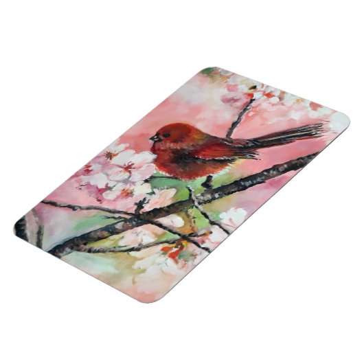 Rottanagervogel auf Kirschblüte Magnet (Linke Seite)