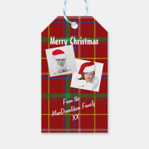 Rottartan karierte Weihnachtsfeiertage Foto Collag Geschenkanhänger